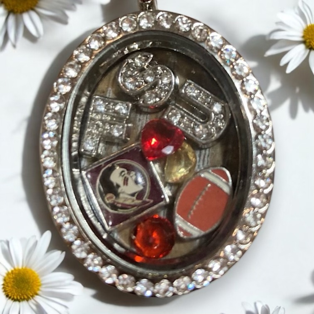 Florida State University Locket Charm Necklace FSU Memorabilia Pendant Silver